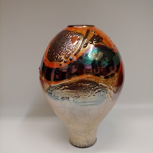 Click to view detail for #221183 Raku Vase 3xFired 10.5x6 $42